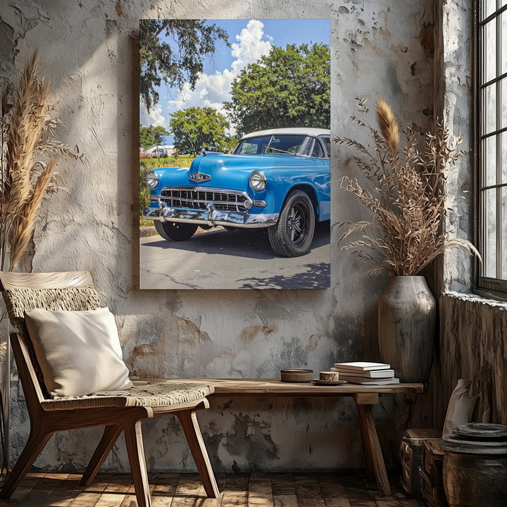 Blue Chevrolet Bel Air Canvas – Vintage American Classic Car Wall Art - Gifitto