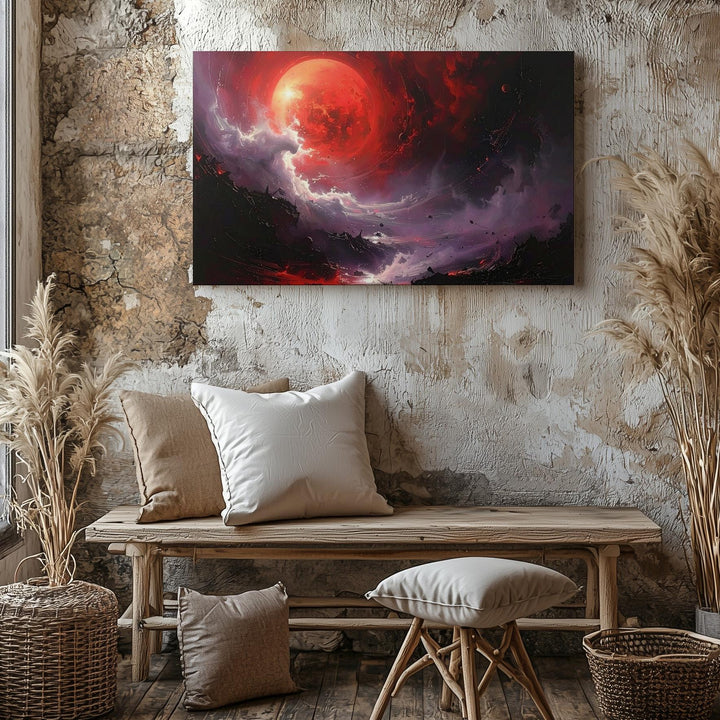 Red Giant Collapse Canvas – Dark Cosmic Drama with Glowing Planet & Debris - Gifitto