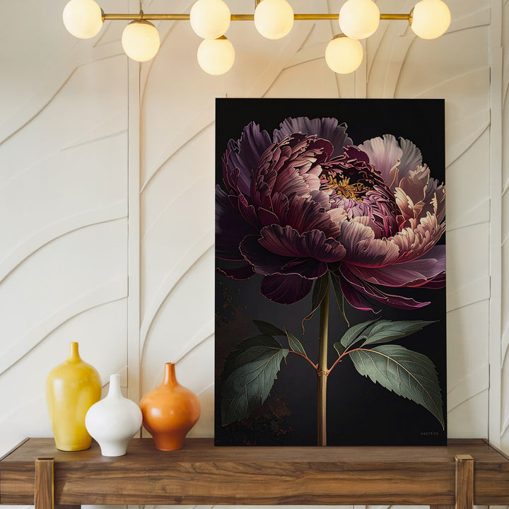 Moody Peony Canvas – Dark Floral Art with Velvet Petals and Dramatic Lighting - Gifitto