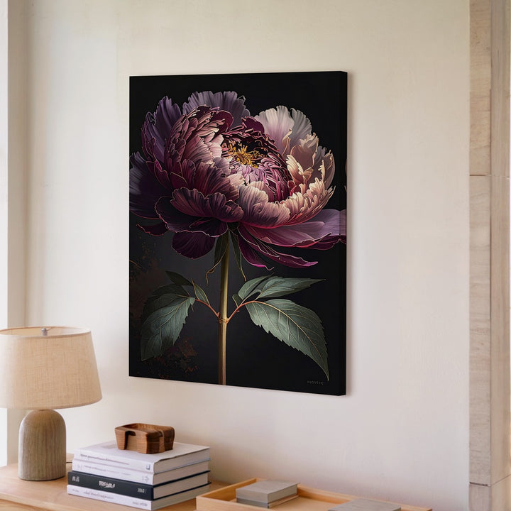Moody Peony Canvas – Dark Floral Art with Velvet Petals and Dramatic Lighting - Gifitto