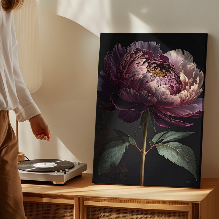 Moody Peony Canvas – Dark Floral Art with Velvet Petals and Dramatic Lighting - Gifitto