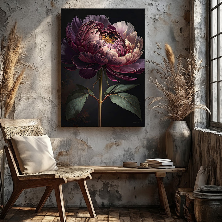 Moody Peony Canvas – Dark Floral Art with Velvet Petals and Dramatic Lighting - Gifitto