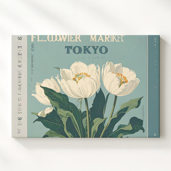 Flower Market Tokyo Canvas – Retro Floral Print with Bold Typography - Gifitto