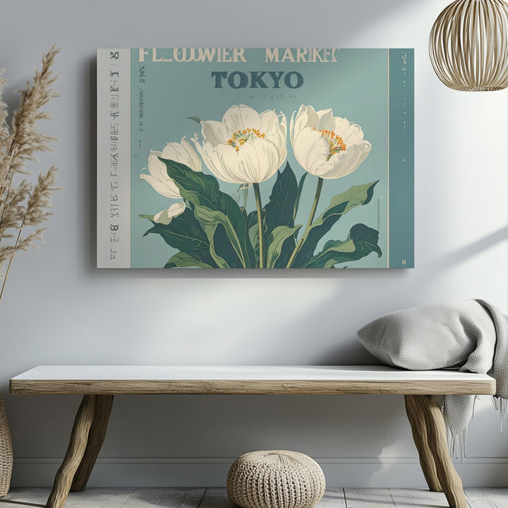 Flower Market Tokyo Canvas – Retro Floral Print with Bold Typography - Gifitto