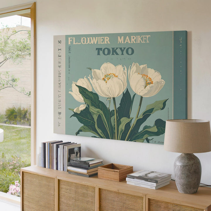 Flower Market Tokyo Canvas – Retro Floral Print with Bold Typography - Gifitto