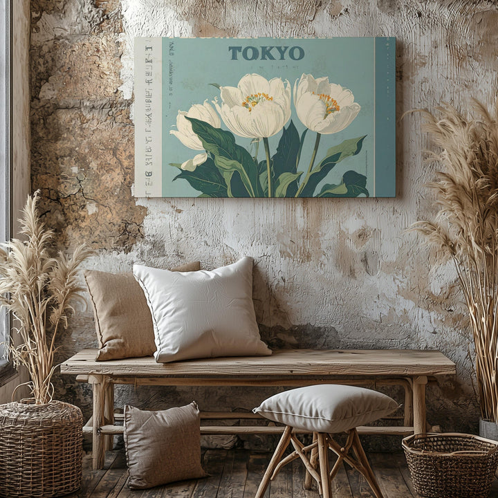 Flower Market Tokyo Canvas – Retro Floral Print with Bold Typography - Gifitto