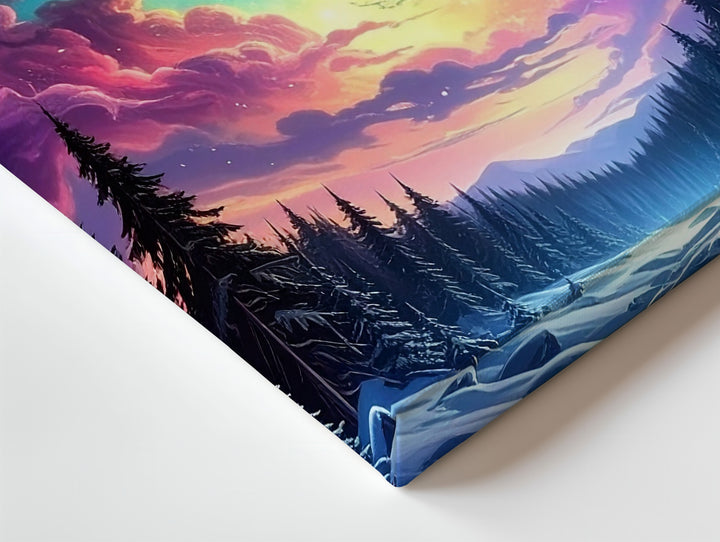 Winter Nebula Forest Canvas – Snowy Pines Under Cosmic Night Sky - Gifitto
