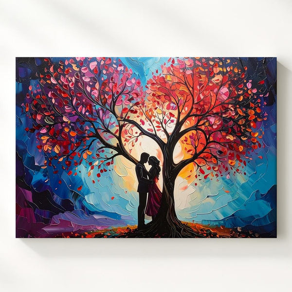 Surreal Heart Tree Canvas – Romantic Couple Under Fantasy Twilight - Gifitto