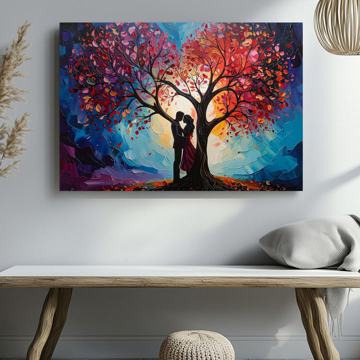Surreal Heart Tree Canvas – Romantic Couple Under Fantasy Twilight - Gifitto