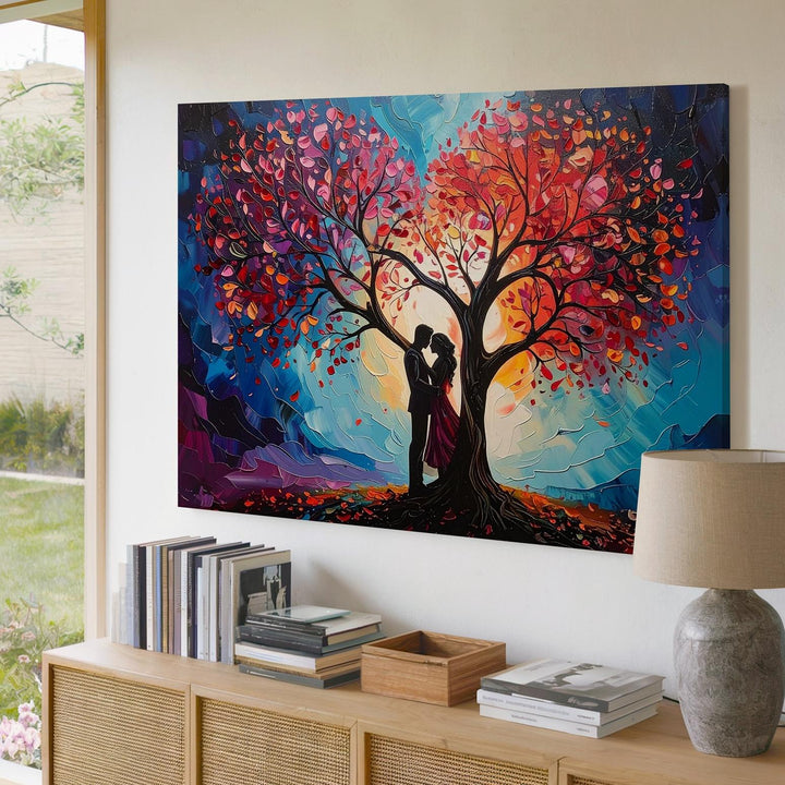 Surreal Heart Tree Canvas – Romantic Couple Under Fantasy Twilight - Gifitto