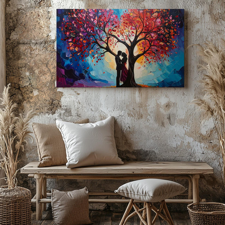 Surreal Heart Tree Canvas – Romantic Couple Under Fantasy Twilight - Gifitto