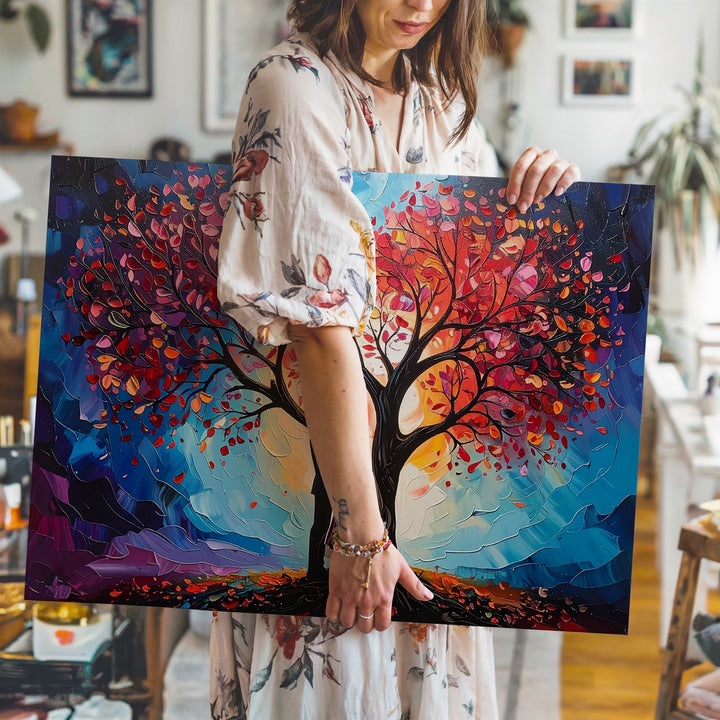 Surreal Heart Tree Canvas – Romantic Couple Under Fantasy Twilight - Gifitto
