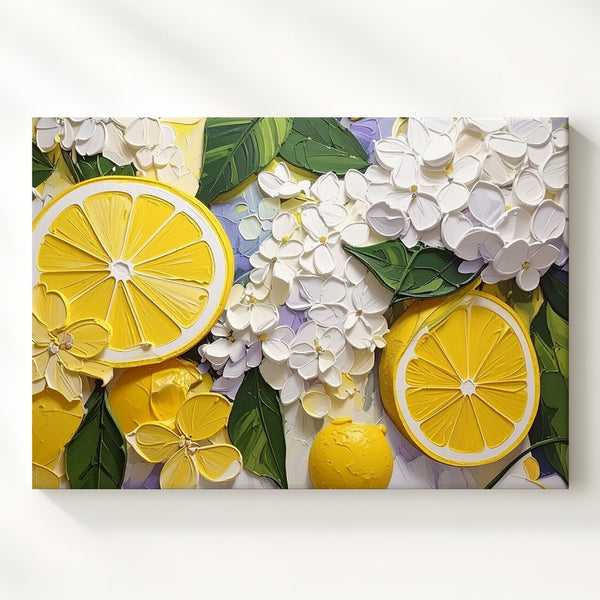 Lemon & Hydrangea Canvas – Bright Citrus and Floral Decorative Art - Gifitto