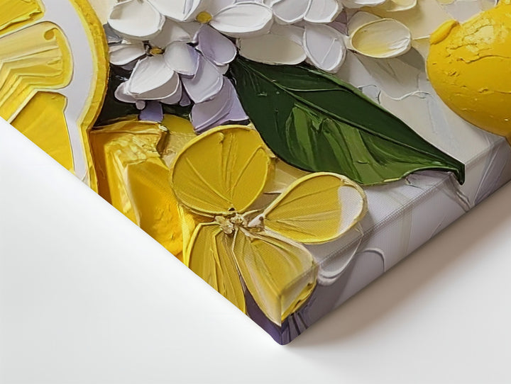 Lemon & Hydrangea Canvas – Bright Citrus and Floral Decorative Art - Gifitto