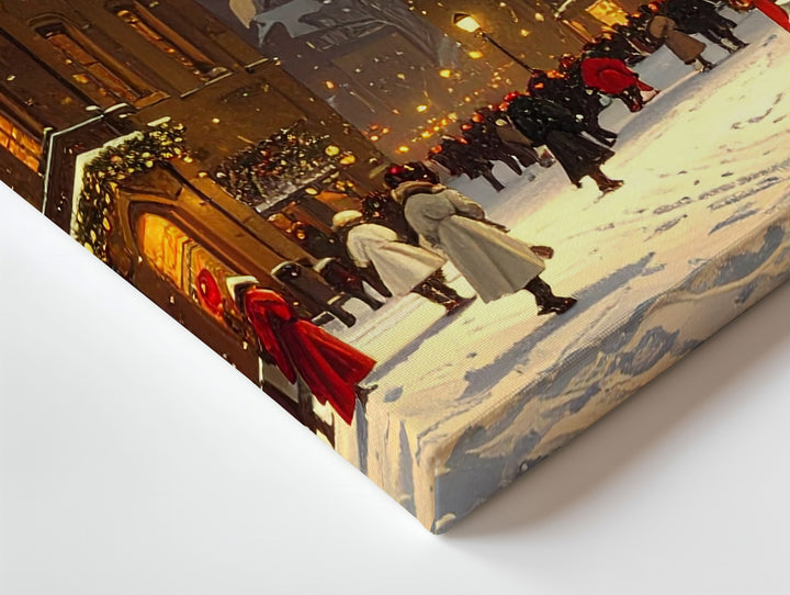 Christmas Market Square Canvas – Festive Snowy Town with Tree and Lights - Gifitto