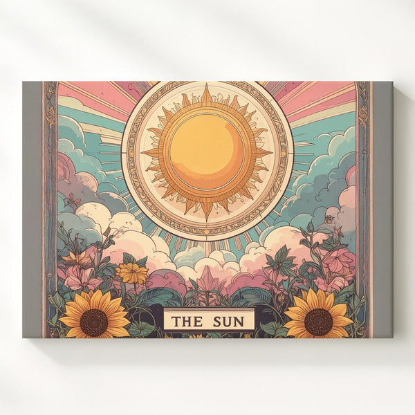 The Sun Tarot Canvas – Boho Vintage-Inspired Wall Art with Floral Radiance - Gifitto