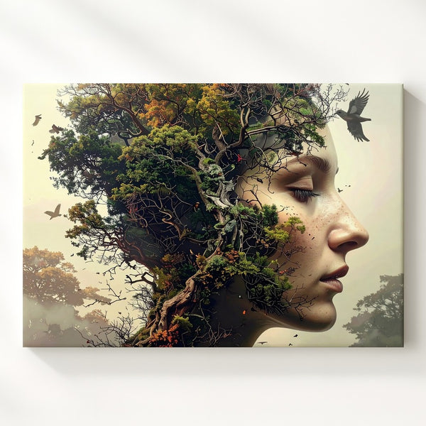 Forest Mind Portrait Canvas – Surreal Nature-Human Harmony Wall Art - Gifitto