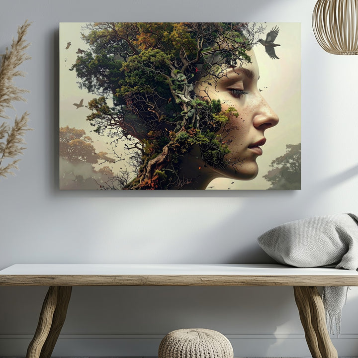 Forest Mind Portrait Canvas – Surreal Nature-Human Harmony Wall Art - Gifitto