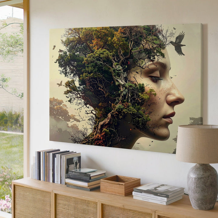 Forest Mind Portrait Canvas – Surreal Nature-Human Harmony Wall Art - Gifitto