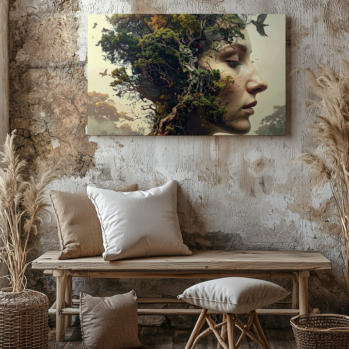 Forest Mind Portrait Canvas – Surreal Nature-Human Harmony Wall Art - Gifitto