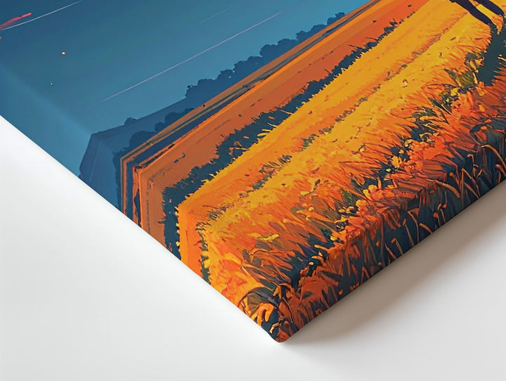 Solitary Field Canvas – Glowing Orange Moon and Starry Sky - Gifitto