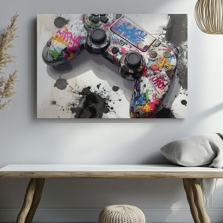Graffiti Gamer Canvas – Urban Street Art Controller Wall Print - Gifitto