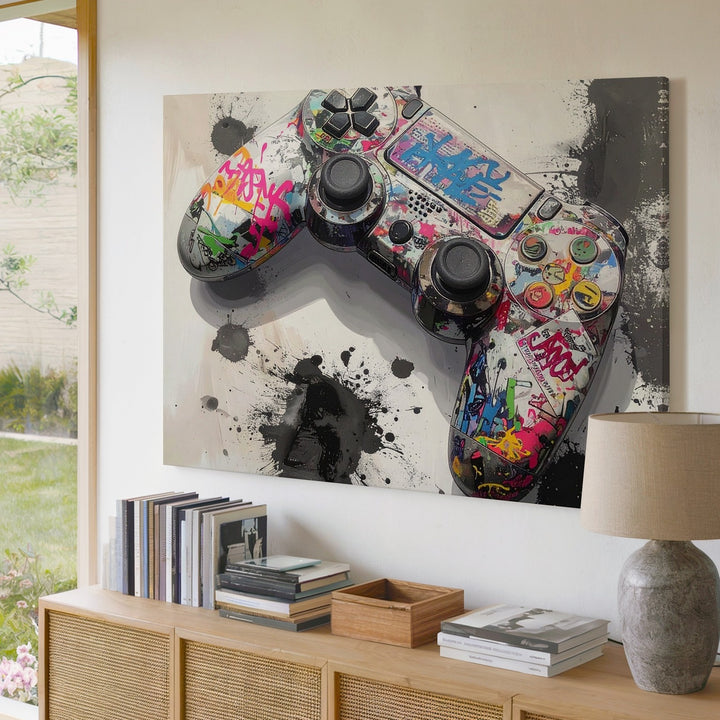 Graffiti Gamer Canvas – Urban Street Art Controller Wall Print - Gifitto