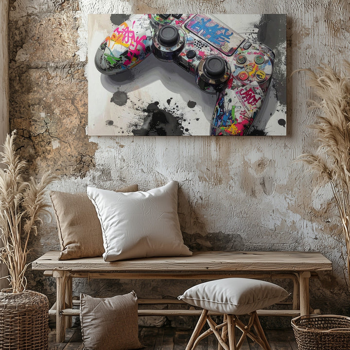 Graffiti Gamer Canvas – Urban Street Art Controller Wall Print - Gifitto
