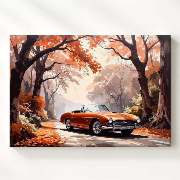 Autumn Roadster Canvas – Vintage Bronze Car on Forest Path Wall Art - Gifitto