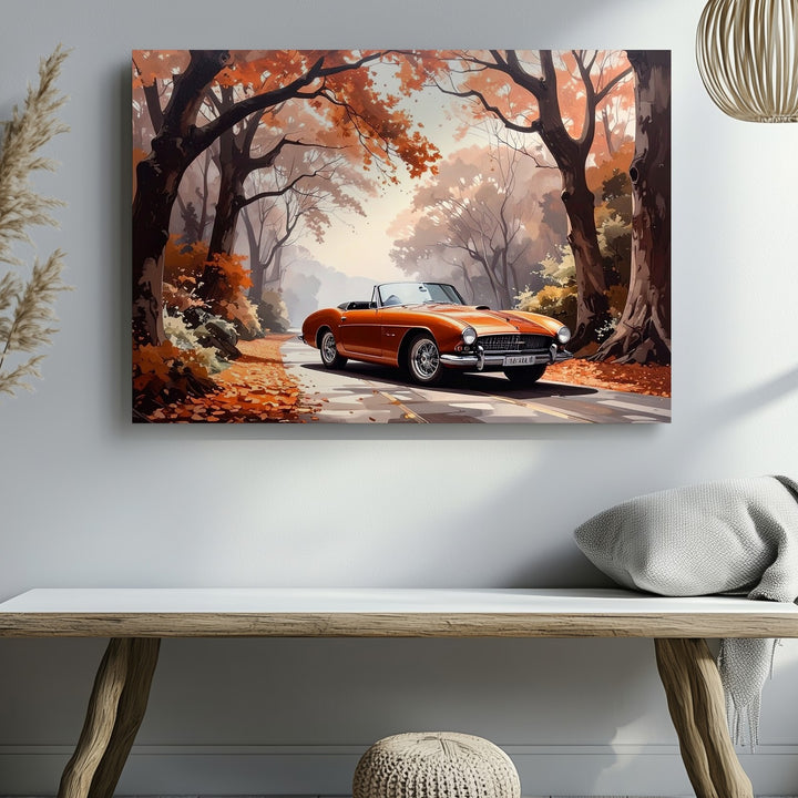 Autumn Roadster Canvas – Vintage Bronze Car on Forest Path Wall Art - Gifitto