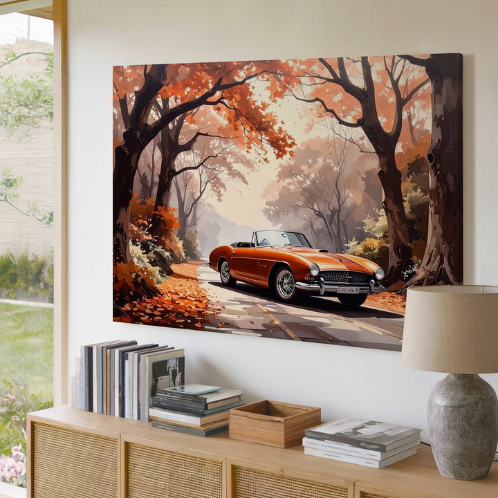 Autumn Roadster Canvas – Vintage Bronze Car on Forest Path Wall Art - Gifitto