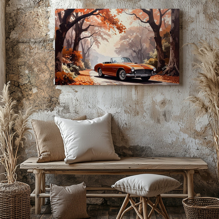 Autumn Roadster Canvas – Vintage Bronze Car on Forest Path Wall Art - Gifitto