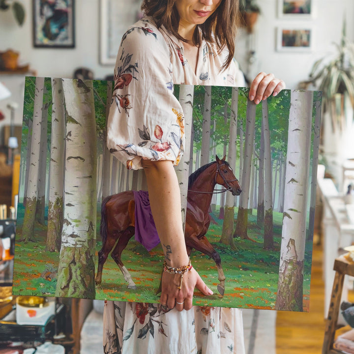 Dreamwalkers Forest Canvas – Surreal Elongated Horses & Riders Art - Gifitto