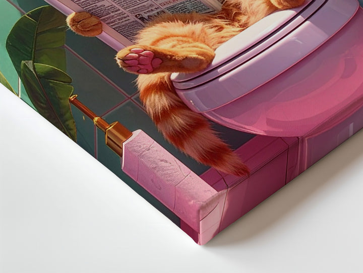 Retro Bathroom Cat Canvas – Orange Cat on Toilet with Shades & Style - Gifitto