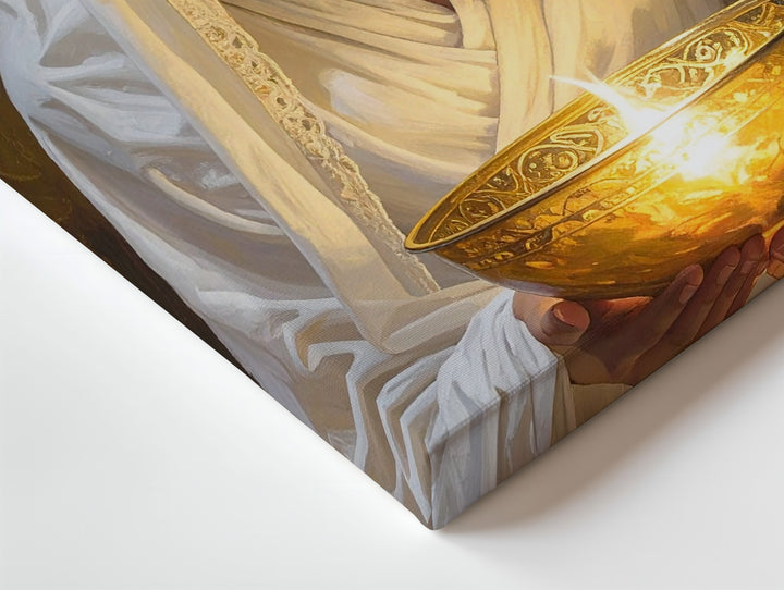 Sacred Offering Canvas – Serene Woman with Glowing Light Wall Art - Gifitto