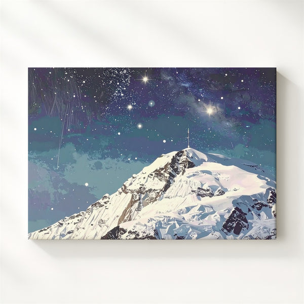 Silent Summit Canvas – Minimalist Snowy Mountain Under Starry Night Sky - Gifitto