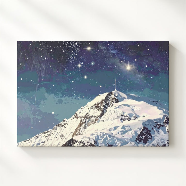Silent Summit Canvas – Minimalist Snowy Mountain Under Starry Night Sky - Gifitto