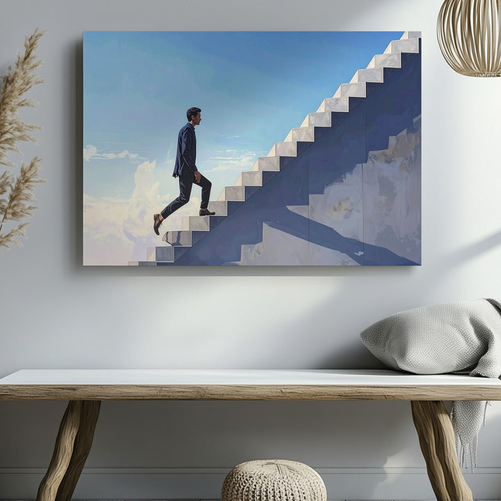 Transcendent Stairway Canvas – Surreal Journey to the Sky Wall Art - Gifitto