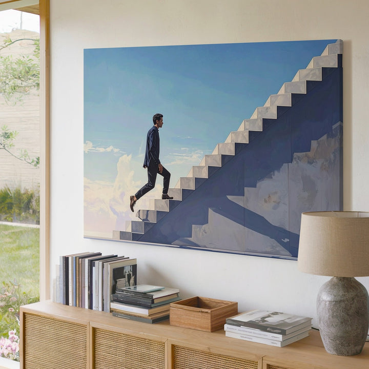 Transcendent Stairway Canvas – Surreal Journey to the Sky Wall Art - Gifitto