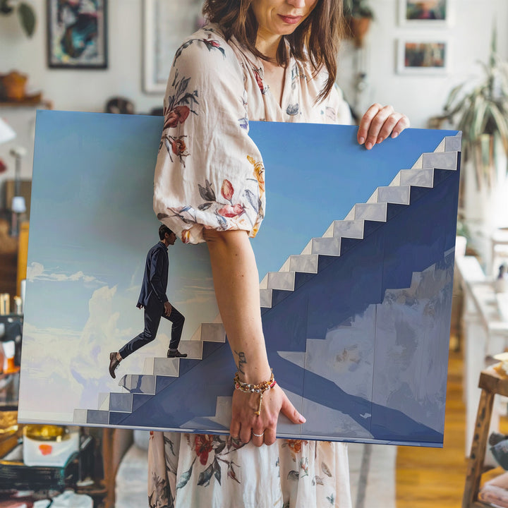 Transcendent Stairway Canvas – Surreal Journey to the Sky Wall Art - Gifitto