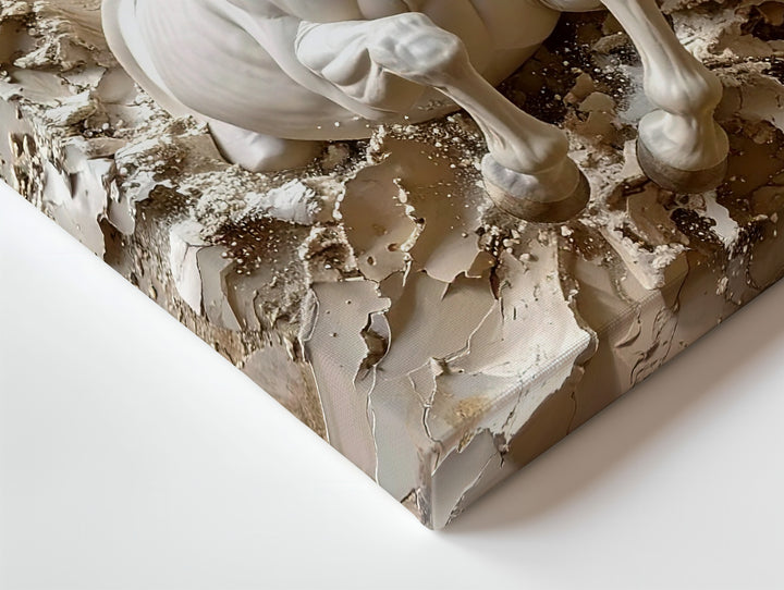 Breakthrough Motion Canvas – 3D White Horse Leaping from Sculpted Wall - Gifitto
