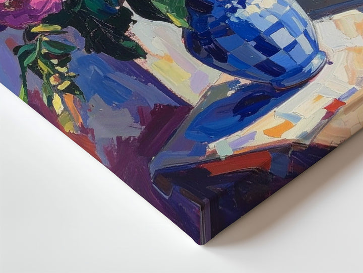Vivid Bouquet Canvas – Colorful Impressionistic Floral Art in Blue & White Vase - Gifitto