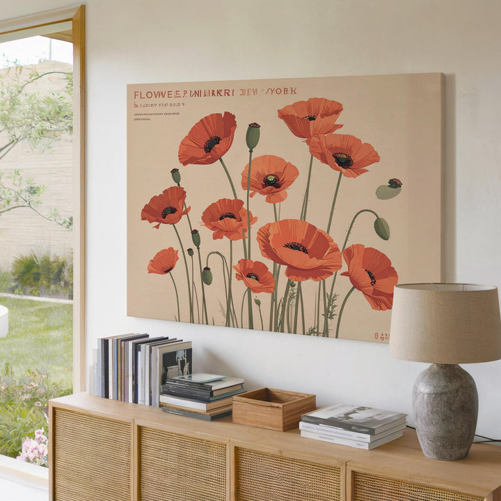 Flower Market New York Canvas – Retro Poppy Floral Art with Modern Elegance - Gifitto