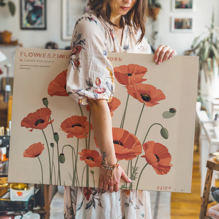 Flower Market New York Canvas – Retro Poppy Floral Art with Modern Elegance - Gifitto