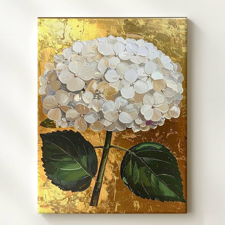 Luxurious Hydrangea Canvas – Metallic Textured White Flowers with Gold Background - Gifitto
