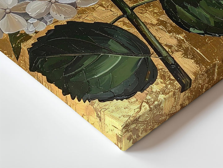 Luxurious Hydrangea Canvas – Metallic Textured White Flowers with Gold Background - Gifitto