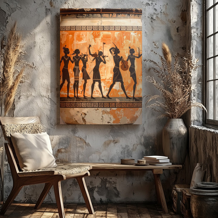Dionysian Revelry Canvas – Ancient Greek Pottery Style Celebration Art - Gifitto