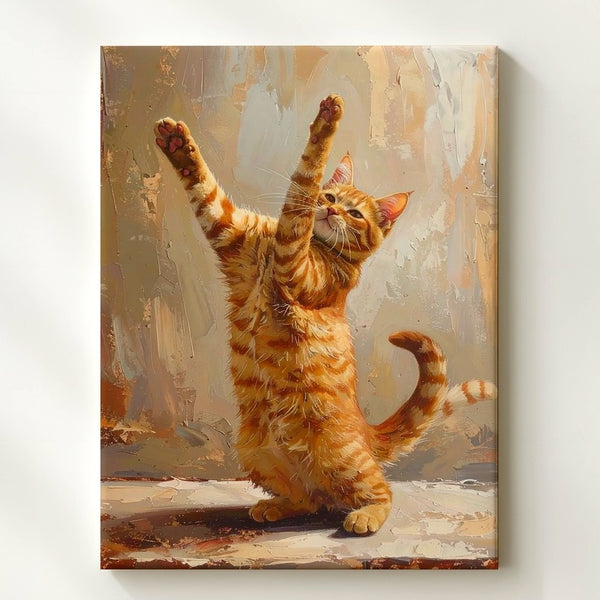 Stretching Tabby Canvas – Painterly Cat in Motion Wall Art - Gifitto