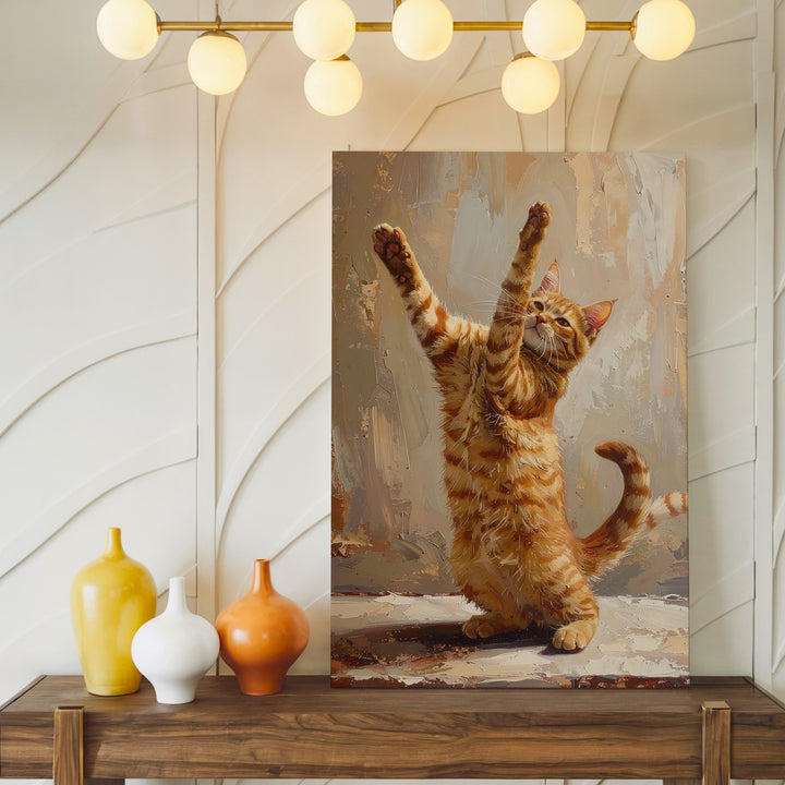 Stretching Tabby Canvas – Painterly Cat in Motion Wall Art - Gifitto
