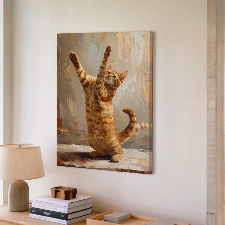 Stretching Tabby Canvas – Painterly Cat in Motion Wall Art - Gifitto